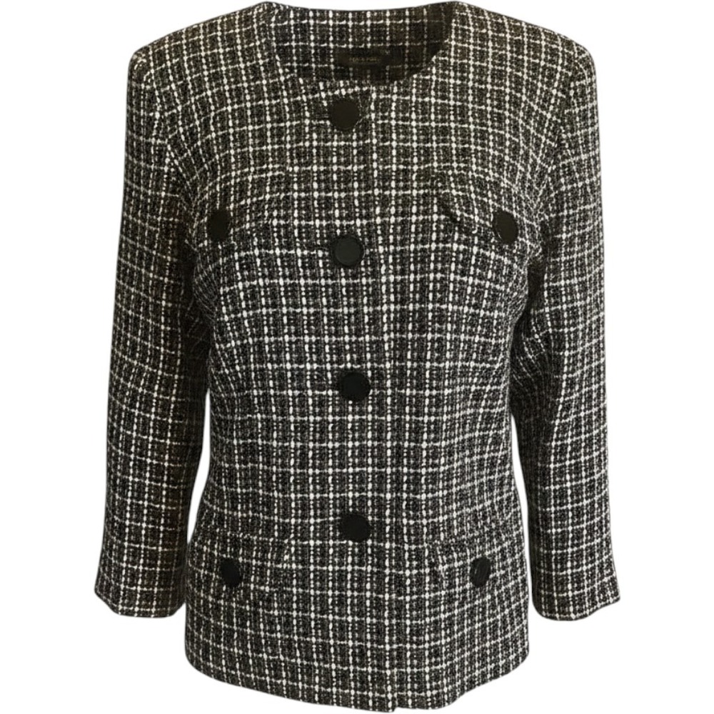 Kim Rogers Tweed Blazer Women 10P Black White New Round Neck Button Front Jacket